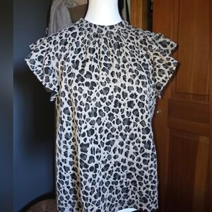 THML Leopard Print Ruffle Sleeve Top Size Small